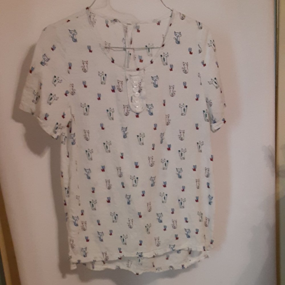 Girls Kitten Pullover Shirt Sz Large